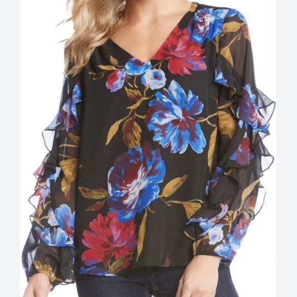Karen Kane Blouse Floral  Medium - Picture 1 of 11